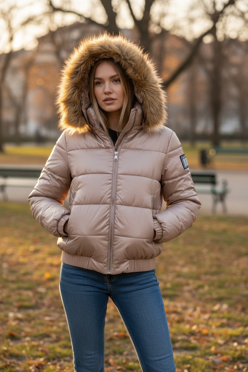 geaca-moderna-toamna-iarna-femei-2 geaca dama puffer cu gluga si blana model modern